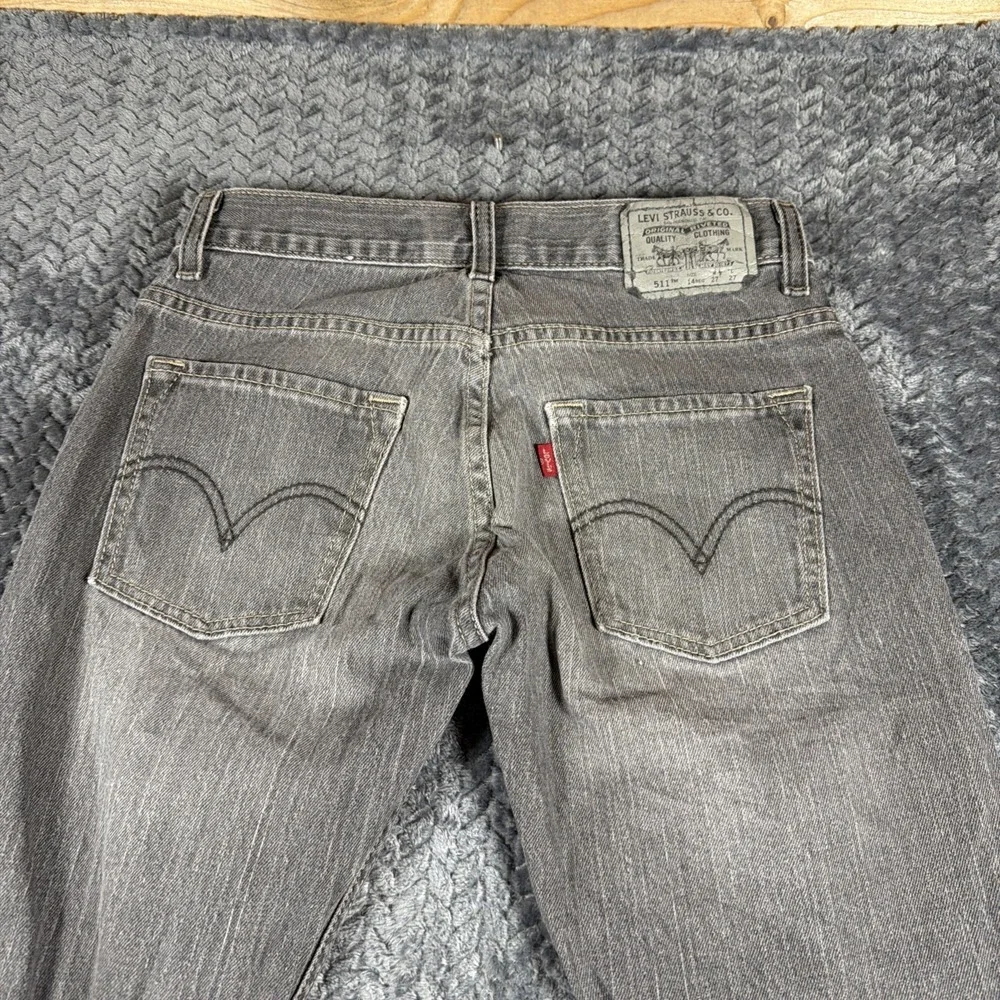 Levis 511‎ Jeans Mens 27x27 Grey Slim Fit Stretch Denim Mid Rise Distressed